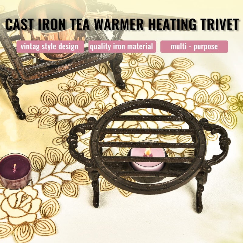Sungmor Heavy Duty Cast Iron Teapot Dish Warmer Stable Holder for Tealight Stand | Tealight Warmer Decorative Stove for Villa Yard Balcony-Round - Image 3